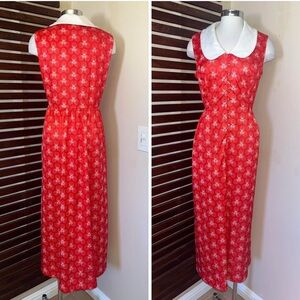 Yves Nennet 1960s 60s Vintage Red & White Collar Button Maxi Dress
